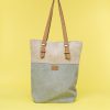 Kwooksta soft jute classic tote in sage green and natural with adjustable eco leather shoulder straps