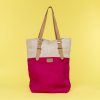 Kwooksta soft jute classic tote in red and natural with adjustable eco leather shoulder straps