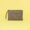 Kwooksta herringbone jute clutch pouch in black with eco leather wrist strap