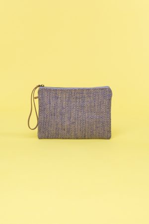 Kwooksta herringbone jute clutch pouch in blue with eco leather wrist strap