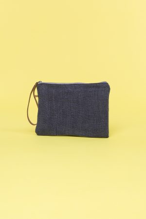 Kwooksta soft jute clutch pouch in grey with eco leather wrist strap