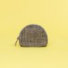 Kwooksta herringbone jute cosmetics pouch in black with eco leather zipper pulley