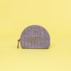 Kwooksta herringbone jute cosmetics pouch in blue with eco leather zipper pulley