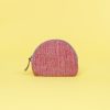 Kwooksta herringbone jute cosmetics pouch in red with eco leather zipper pulley