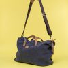 Kwooksta soft jute little weekender bag side view in grey with eco leather handles and adjustable cotton shoulder strap
