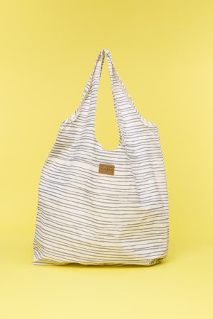 Kwooksta großer wiederverwendbarer Shopper Einkaufstasche aus Bio Baumwolle in Grau.