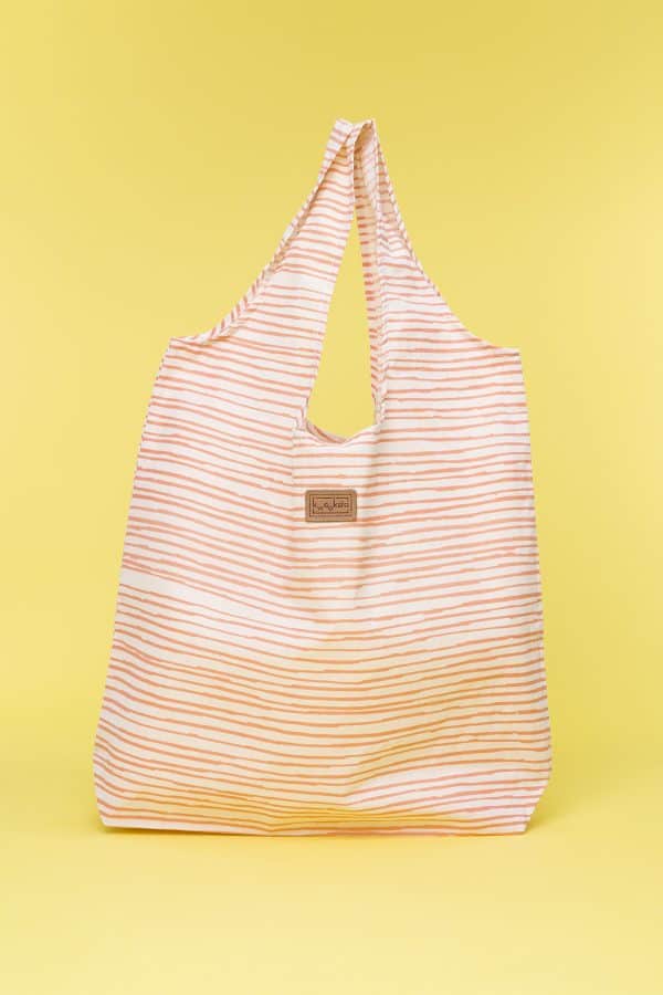 Kwooksta großer wiederverwendbarer Shopper Einkaufstasche aus Bio Baumwolle in Orange/Pfirsich.