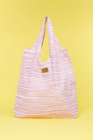 Kwooksta großer wiederverwendbarer Shopper Einkaufstasche aus Bio Baumwolle in Pink.