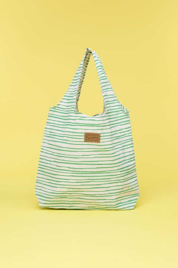 Kwooksta kleiner wiederverwendbarer Shopper Einkaufstasche aus Bio Baumwolle in Grün.